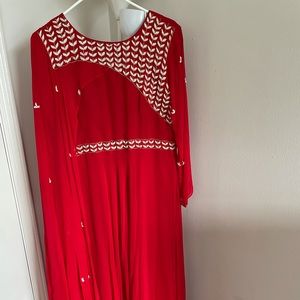 Red color gown with pearl work!!!